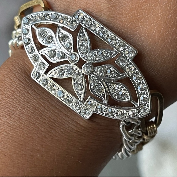 The Limited | Two Tone Double-Chained Vintage Inspired Pave Crystals Bracelet - Picture 9 of 13